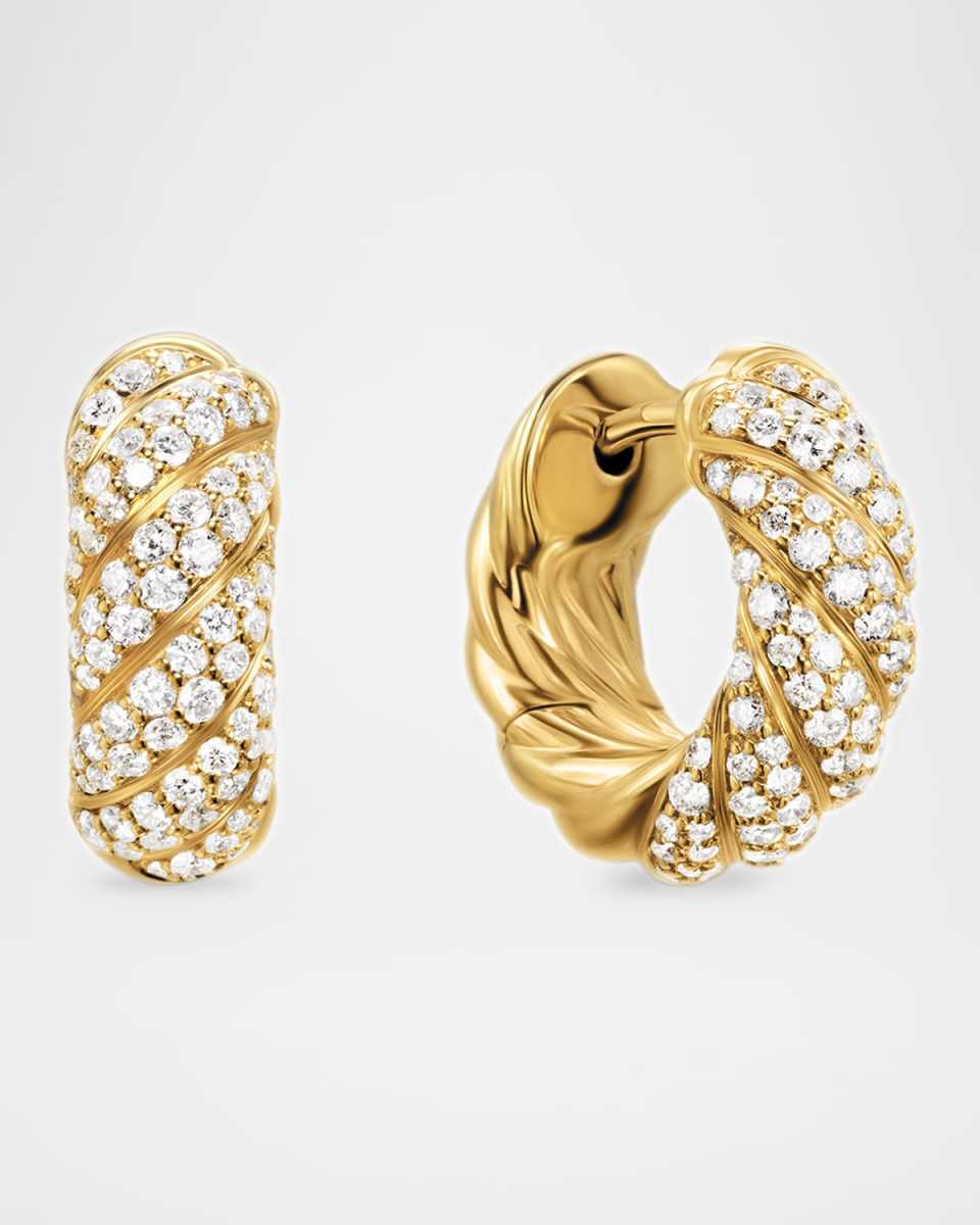 Sculpted Cable Hoop Earrings with Diamonds in 18K Gold, 5.4mm, 0.5"L